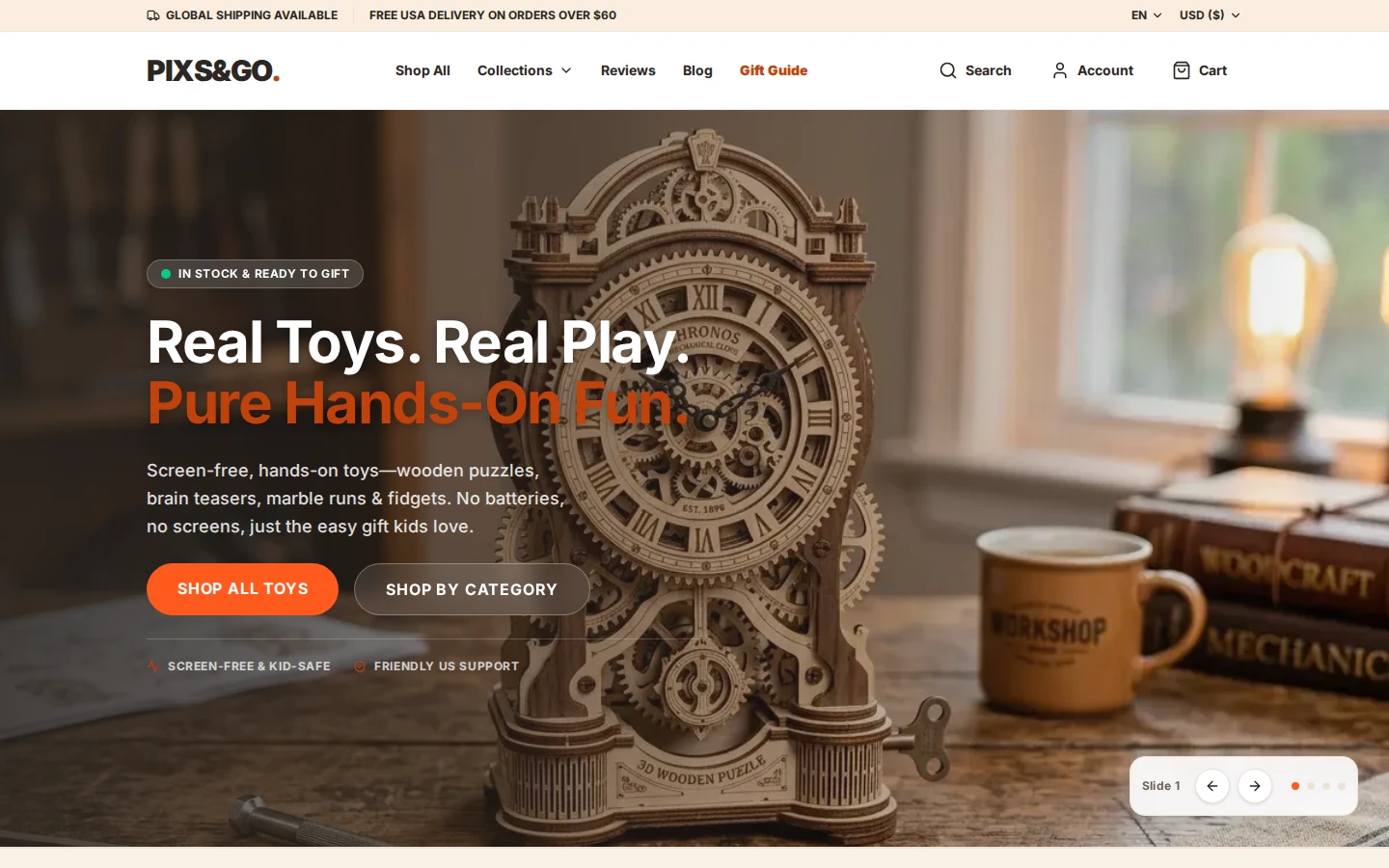 Pixs&Go — E-Commerce 3D Wooden Puzzles & Toys Storefront